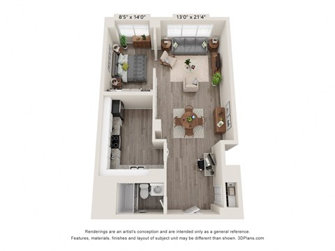 a 1 bedroom floor plan at the residences at silver hill in suitland, md